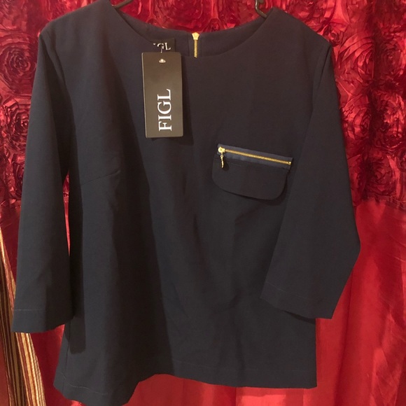 Deep Navy Figl blouse. Very Pretty! - Picture 1 of 4